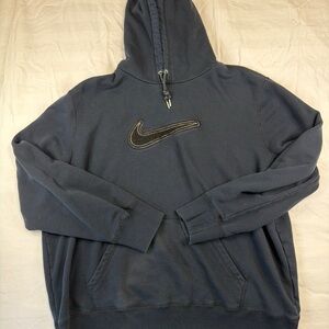 Nike Mens XXL Black Center Swoosh Pullover Hoodie Embroidered Logo